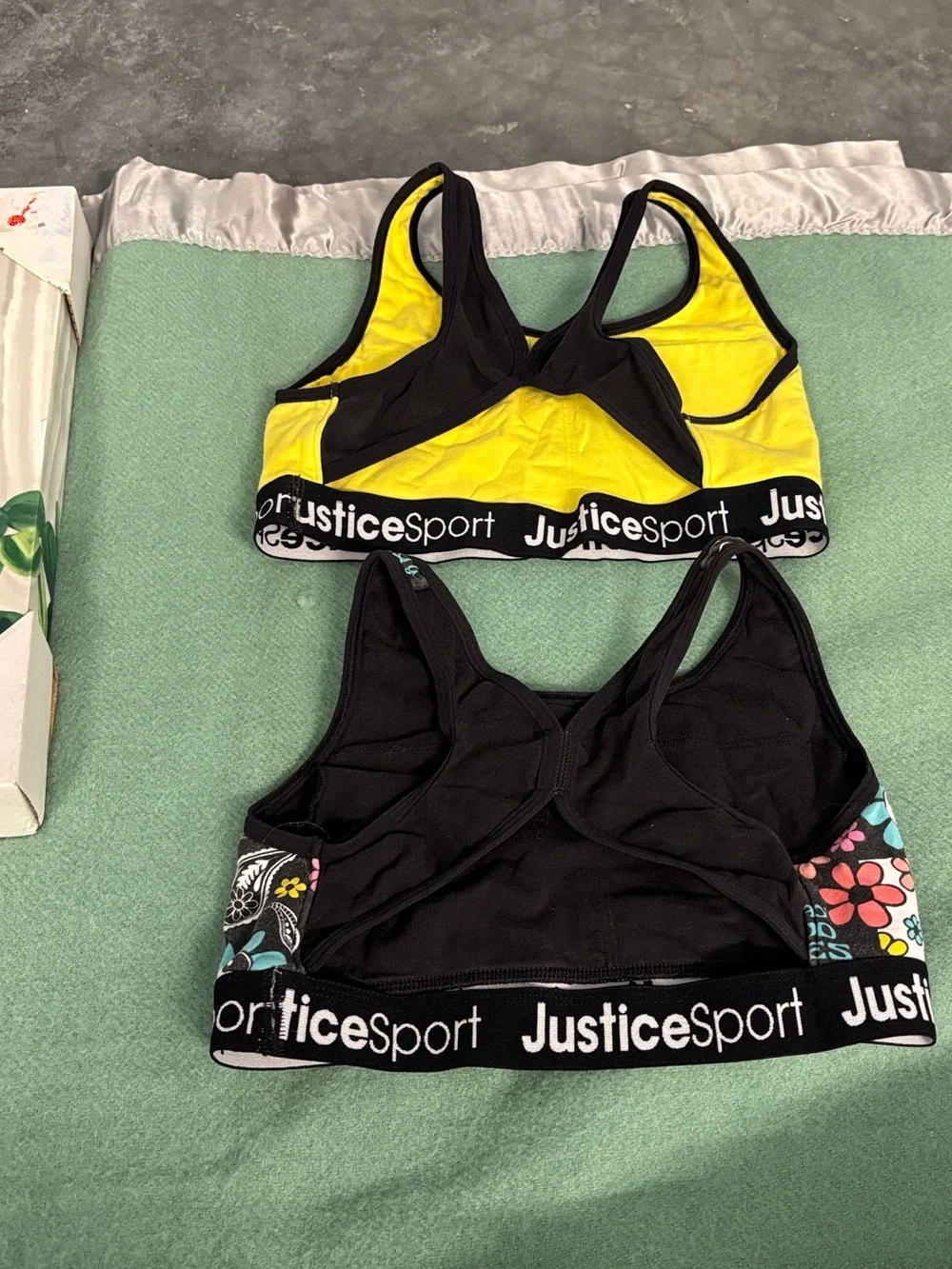Justice Sport Girls' Yellow Daisy & Black Patterned Active Sports Bras - 2-Pack